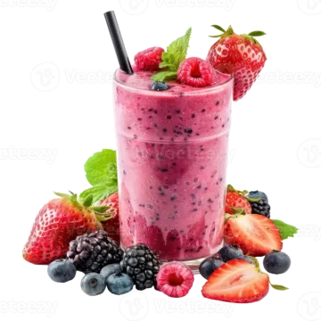 a glass filled with berries and blueberries