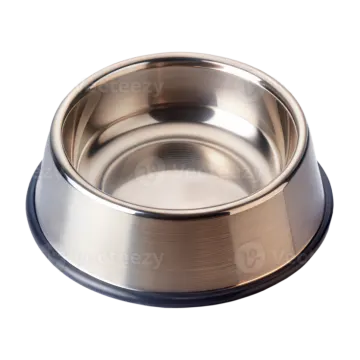 a stainless dog bowl on a white background