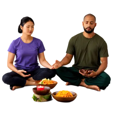 a man and woman sitting on the floor in meditation