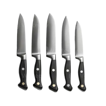a set of three knives on a white background