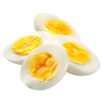 three halves of an egg on a white background