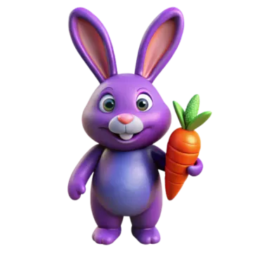 a purple bunny holding a carrot