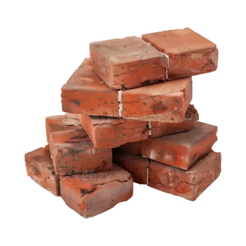 a pile of red bricks on a white background