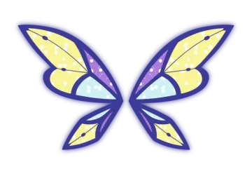 a purple butterfly with yellow and blue wings