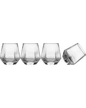 a set of four glasses on a white background