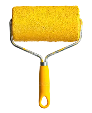 a yellow paint roller on a white background