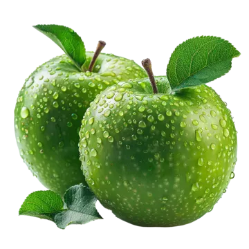 two green apples with water drops on them