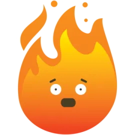a cartoon fire with a sad face