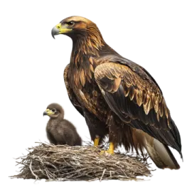 a bird sitting on top of a nest next to another bird