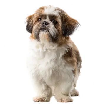 a small brown and white dog sitting on a white surface