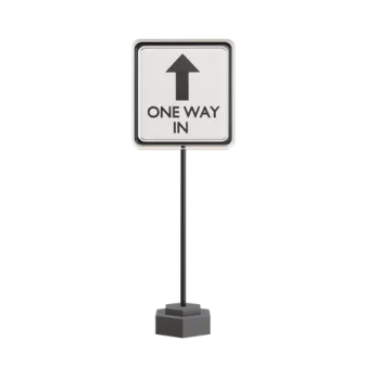 a one way sign on a white background