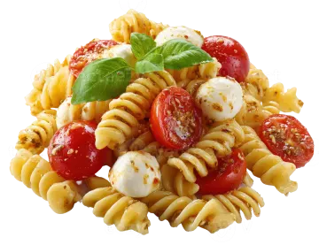 a plate of pasta with tomatoes and mozzani