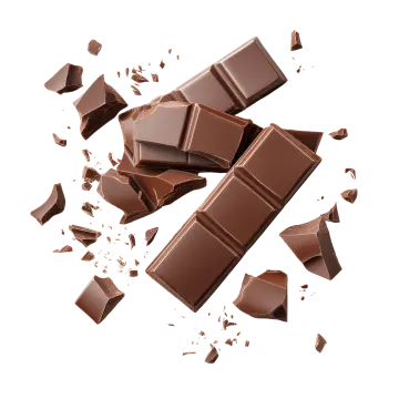 a broken chocolate bar on a white background