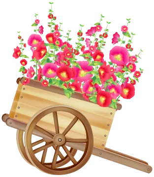 a wooden wheel with flowers in it
