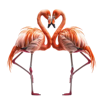 two flamingos standing in the shape of a heart