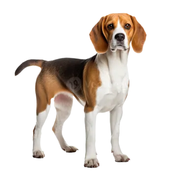 a beagle dog standing on a white background