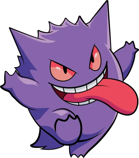 an image of a purple pokemon with red eyes