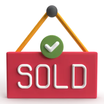 a red sign with the word sold on it
