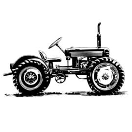 a black and white drawing of a tractor