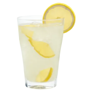 a glass filled with ice and lemon slices