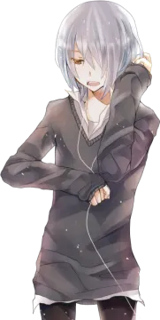 an anime character with white hair and blue eyes