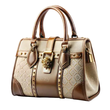 a brown and white handbag on a white background