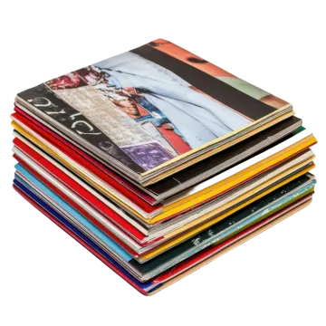 a stack of magazines on a white background