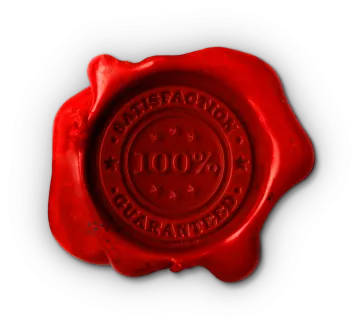 a red wax seal with the word ' 100 %'written on it