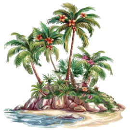 a small island with palm trees on it