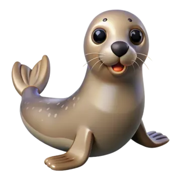 a cartoon sea lion sitting on the ground