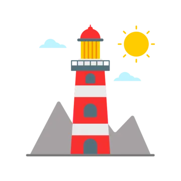 a lighthouse with the sun in the background