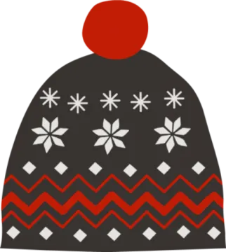 a black beanie with red and white designs on it