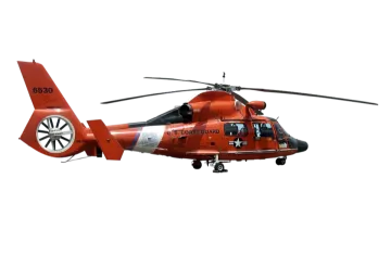 a red helicopter flying through the air