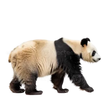 a panda bear walking on a white surface