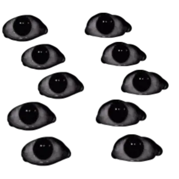 a group of black eyes on a white background