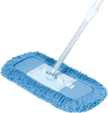 a blue mop with a white handle