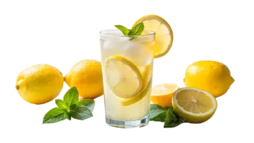 a glass filled with lemon and mint