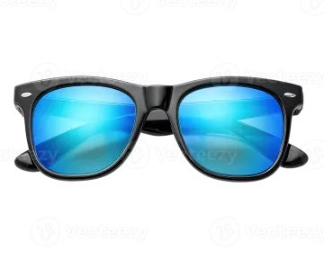 a pair of black sunglasses with blue mirrored lenses