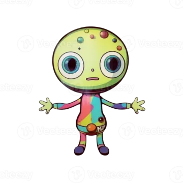 a cartoon character with green hair and blue eyes