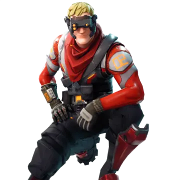 a man in a red and black uniform with a gun