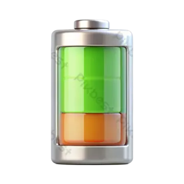 a green and orange battery on a white background