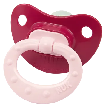 a red and white paco with a pink handle