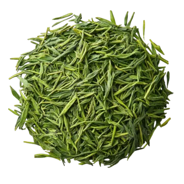 green tea leaves on a white background