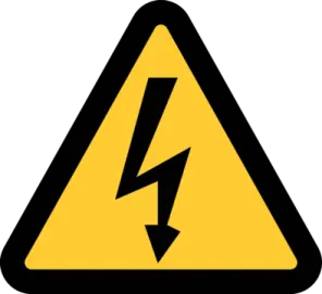 a yellow and black sign with an electrical symbol