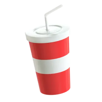 a red and white cup with a straw in it