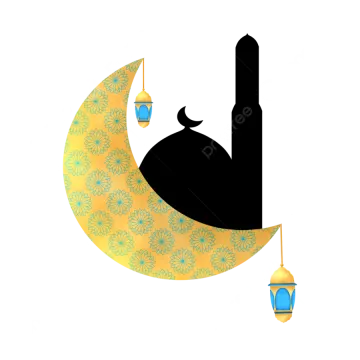 a crescent with the moon and lantern hanging from it