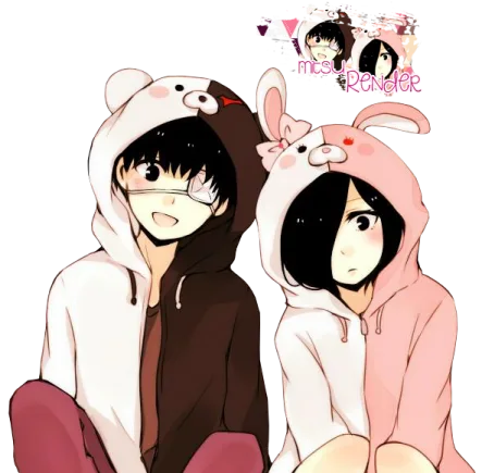 two anime girls sitting on the ground with their arms crossed