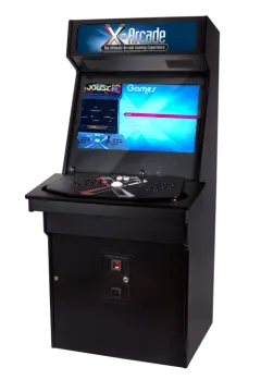 a black and white video game machine on a white background