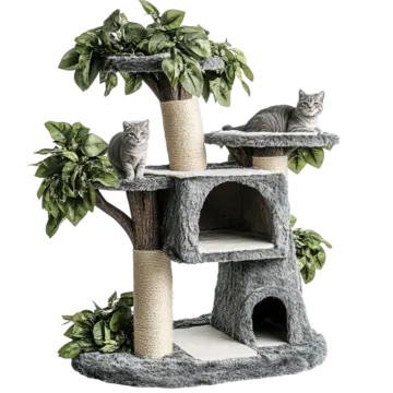 a cat tree with two cats in it