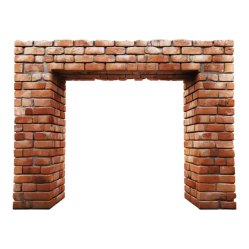 a brick fireplace with a white background